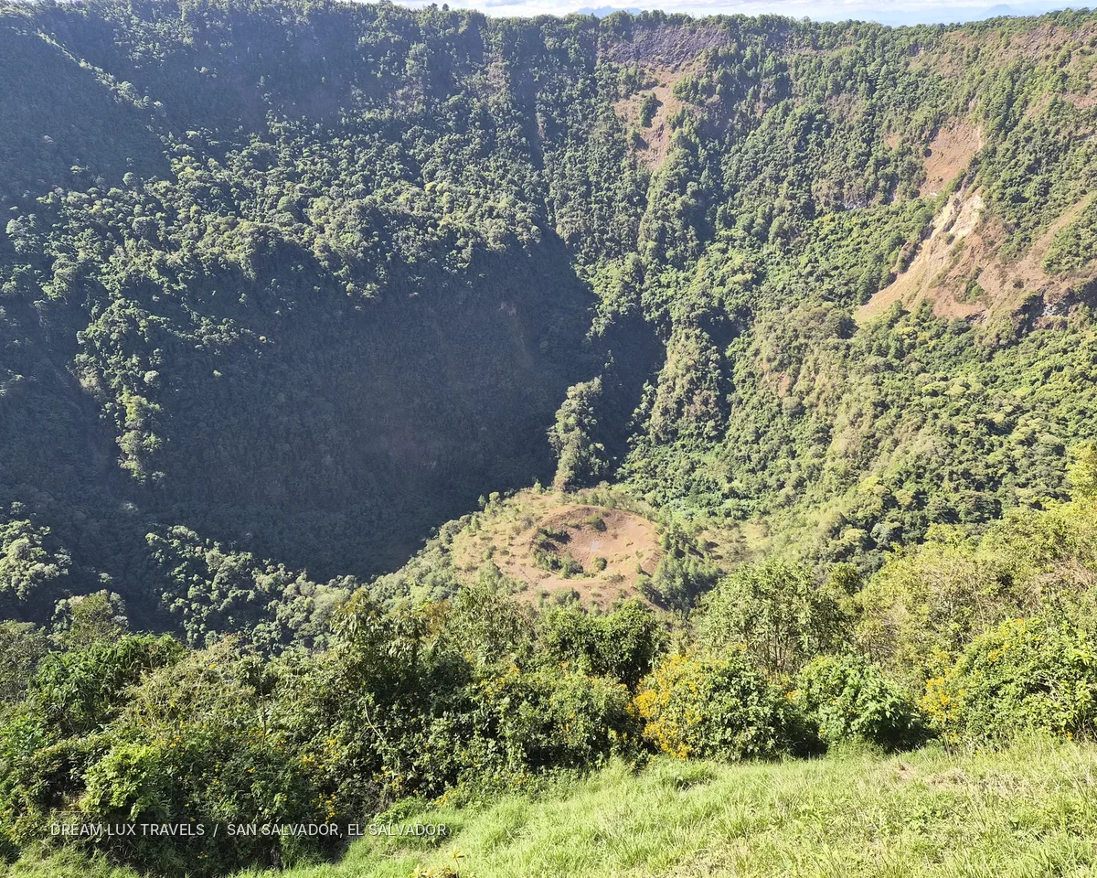 Green crater landscape at El Boquerón volcano near San Salvador.