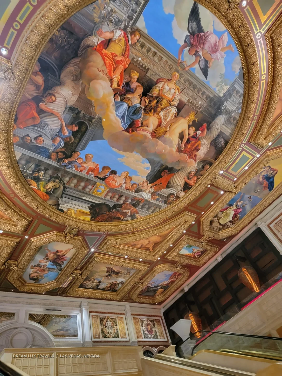 Decorated interior ceiling of the Venetian hotel in Las Vegas.